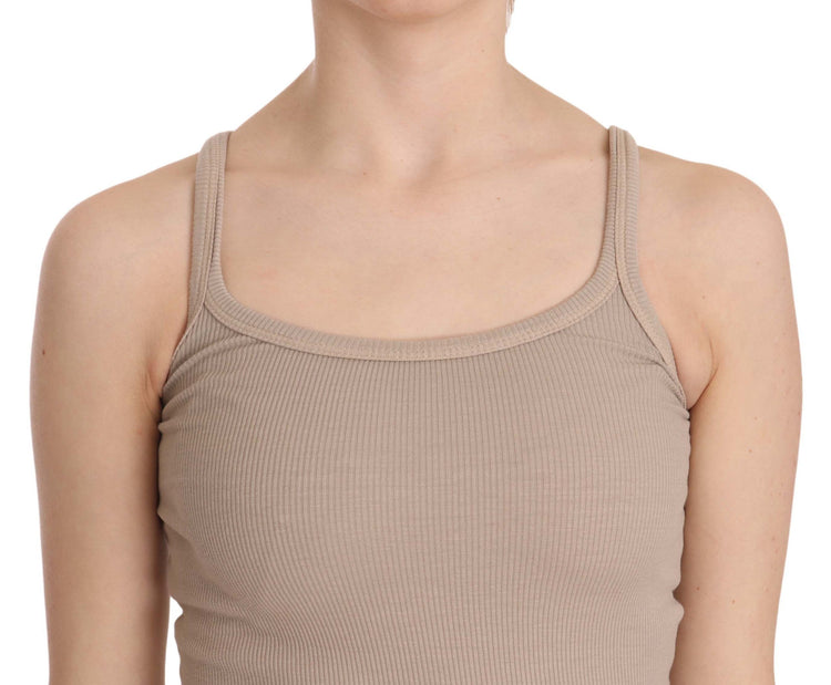 Brown Sleeveless Spaghetti Strap Top Blouse