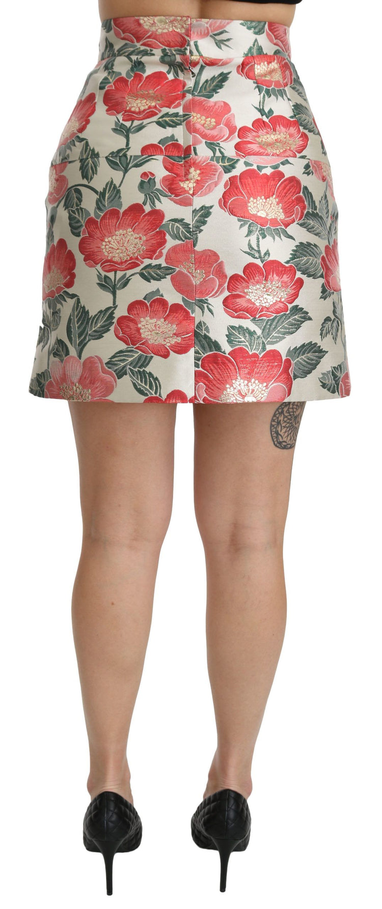 White Green Red Floral High Waist Mini Skirt