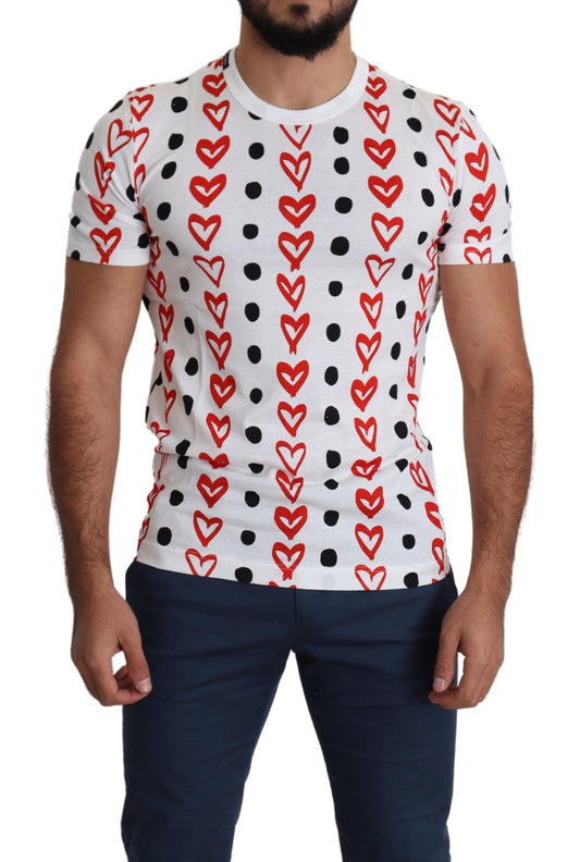 White Hearts Print Cotton Men Top T-shirt
