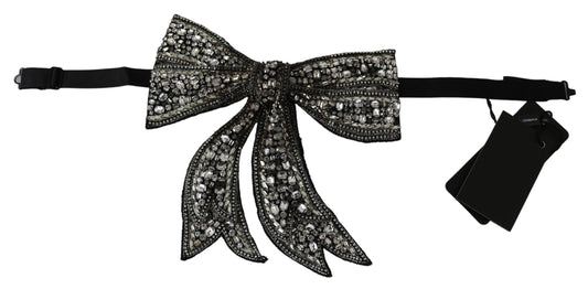 Silver Tone 100% Silk Crystal Embellished Women Bowtie