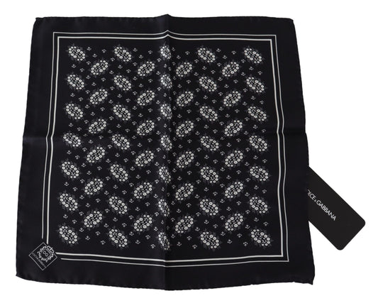 Black Patterned Square Scarf Silk Handkerchief