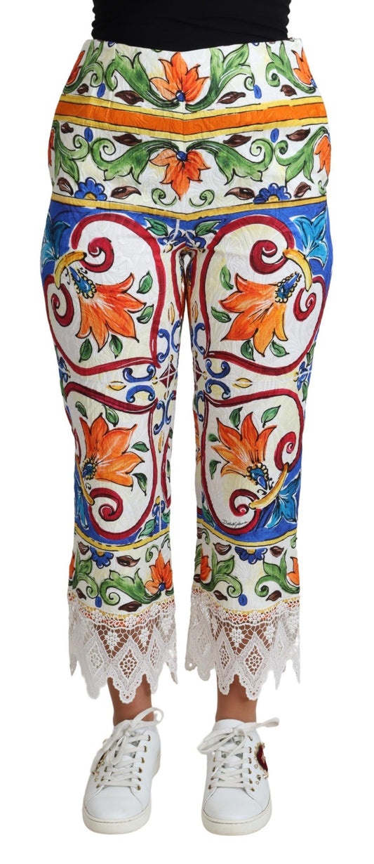 Multicolor Majolica Print Trouser Cotton Pants