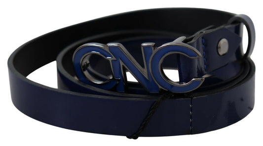 Blue Leather Logo Skinny Fashion Belt