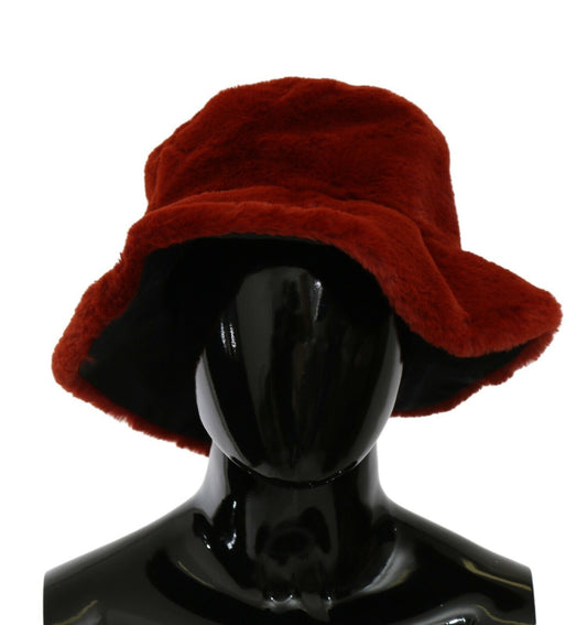 Red Bordeaux Fur Wide Brim Bucket Hat