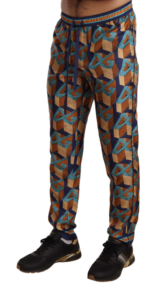 Multicolor Patterned Joggers Silk Pants