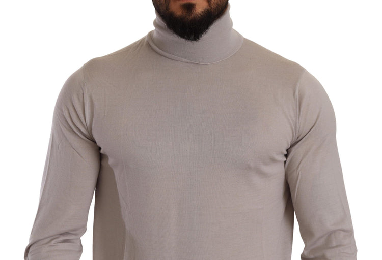 Gray Cashmere Turtleneck Pullover Sweater