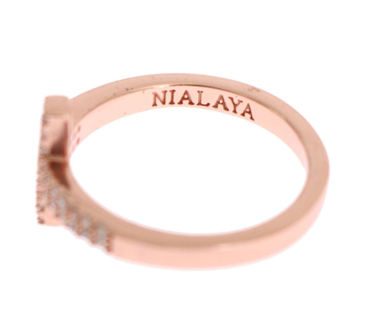 Pink Gold 925 Silver Womens Cross CZ Ring