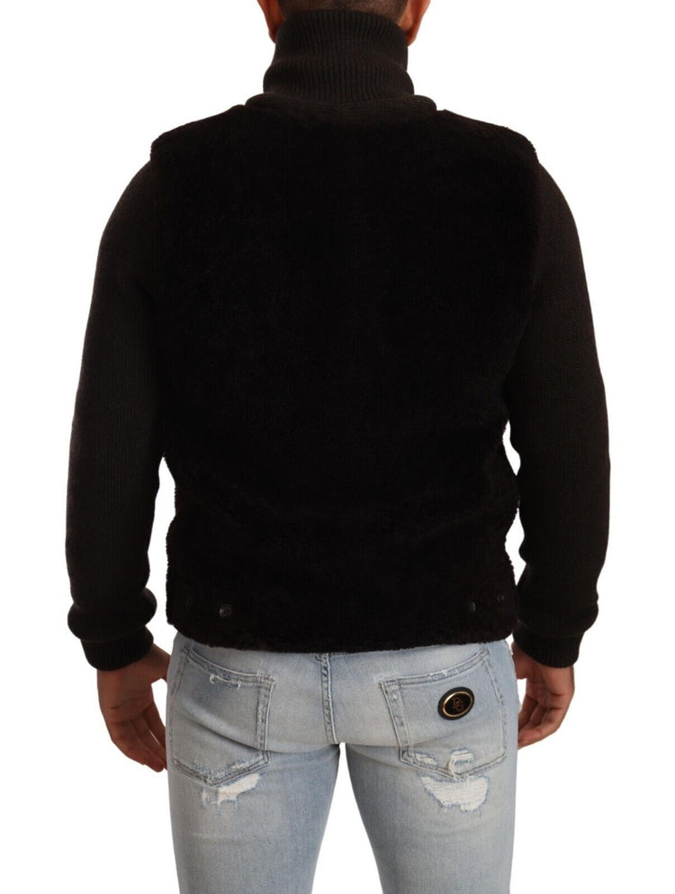 Black Leather Mens Turtle Neck Coat Jacket