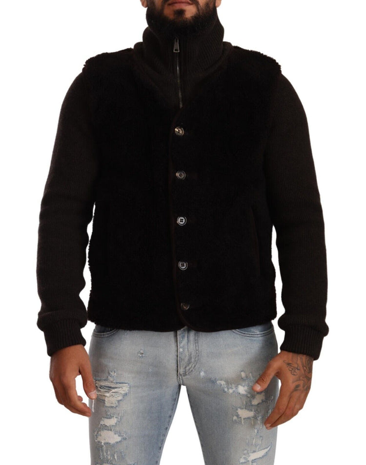 Black Leather Mens Turtle Neck Coat Jacket