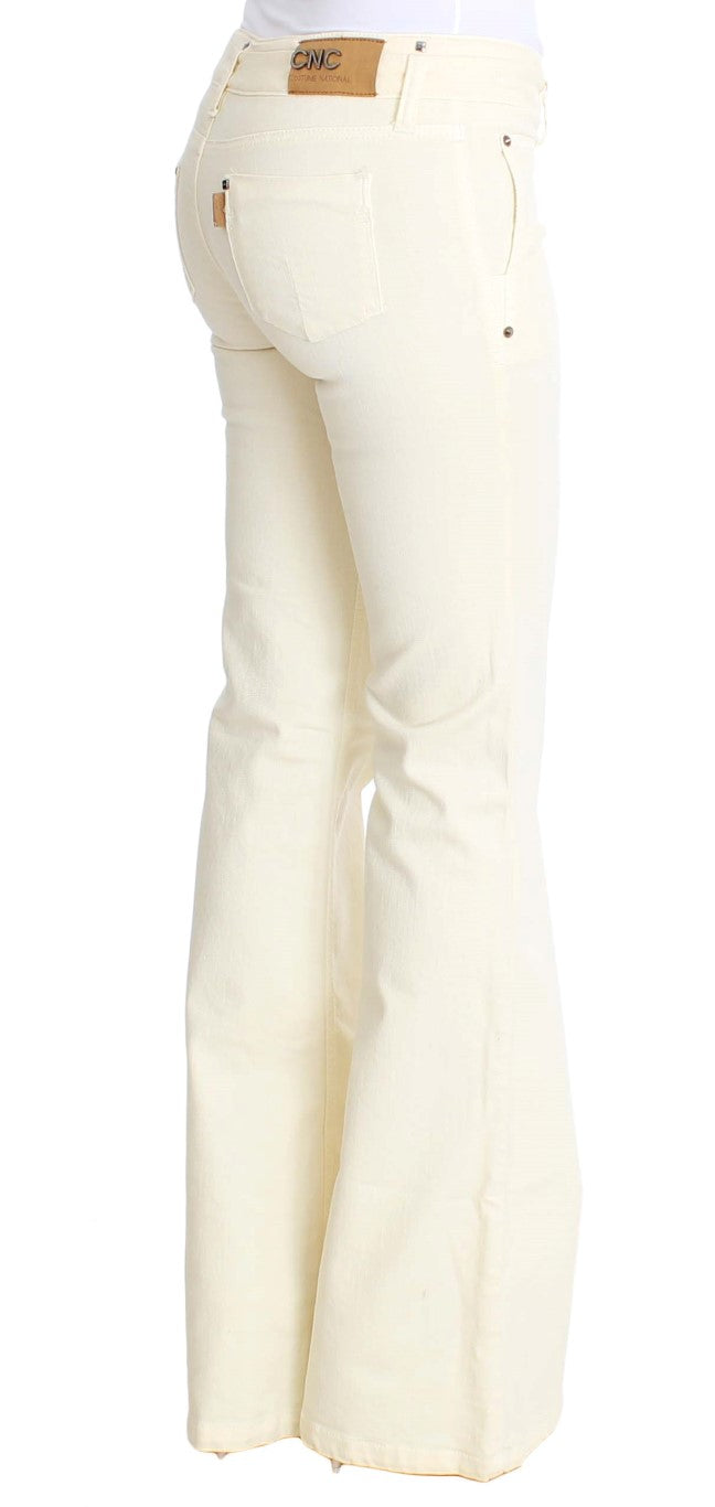 White Cotton Stretch Flare Jeans