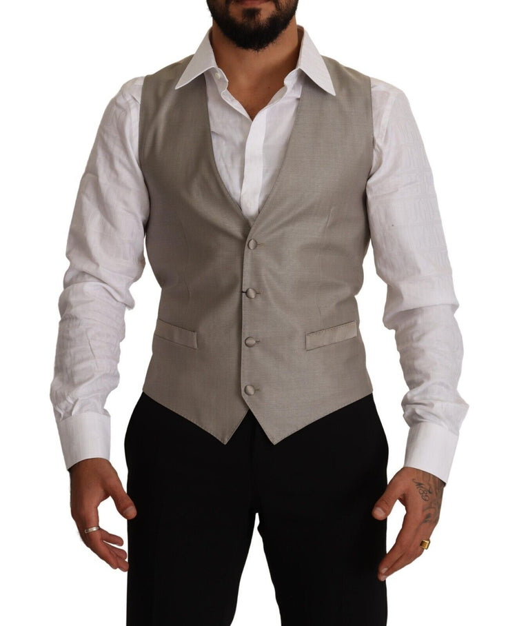 Beige Wool Single Breasted Waistcoat Vest