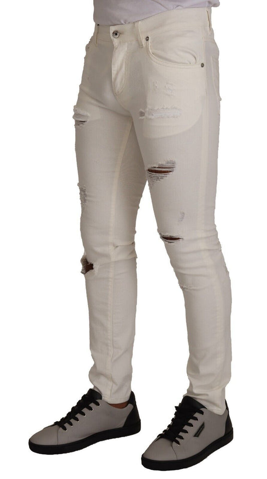 White Tattered Skinny Cotton Men Denim Jeans