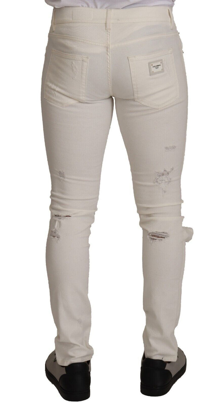 White Tattered Skinny Cotton Men Denim Jeans