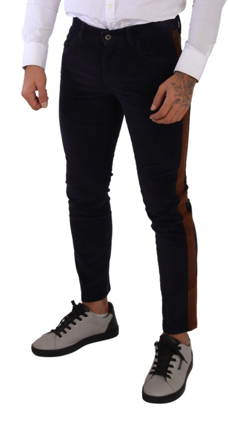 Blue Cotton Stretch Skinny Corduroy Jeans