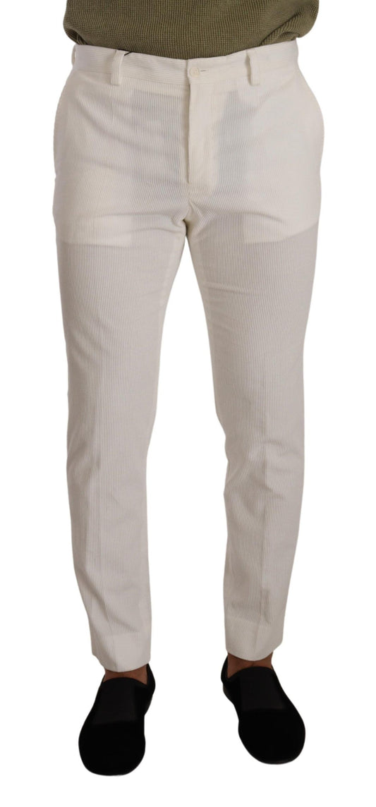 White Cotton Skinny Corduroy Trouser Pants