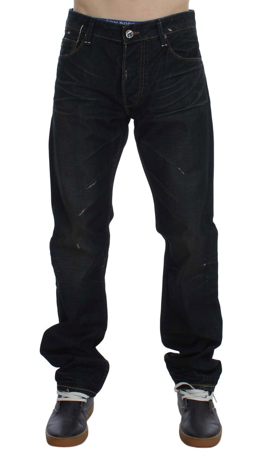 Blue Wash Cotton Denim Straight Fit Jeans