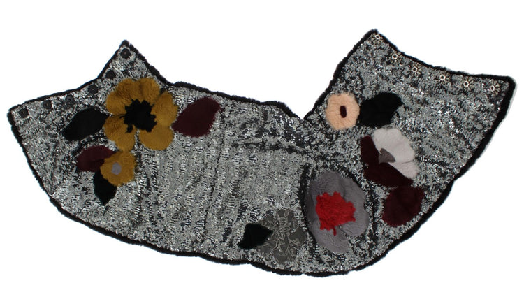 Silver Sequined Floral Weasel Fur Shoulder Scarf Wrap