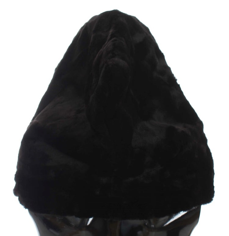 Black Weasel Fur Crochet Hood Scarf Hat