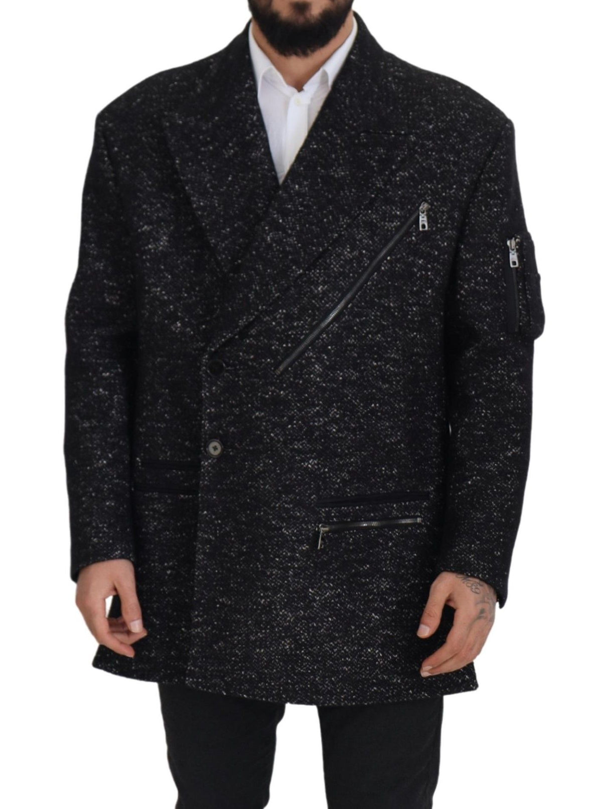 Black Wool Double Breasted Coat Men Jacket