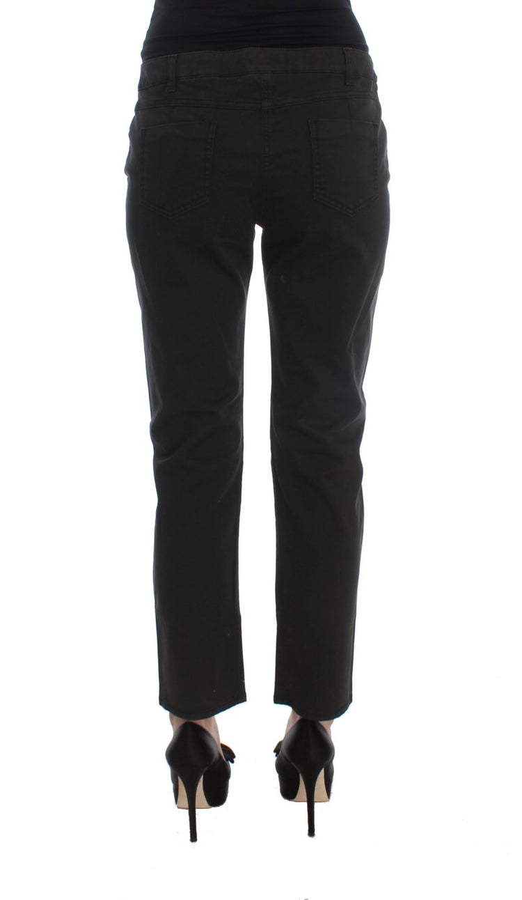 Black Cotton Capri Cropped Denim Jeans