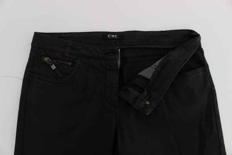 Black Cotton Capri Cropped Denim Jeans