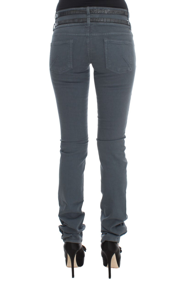 Blue Cotton Blend Slim Fit High Waist Jeans