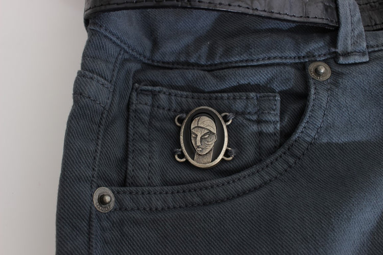 Blue Cotton Blend Slim Fit High Waist Jeans