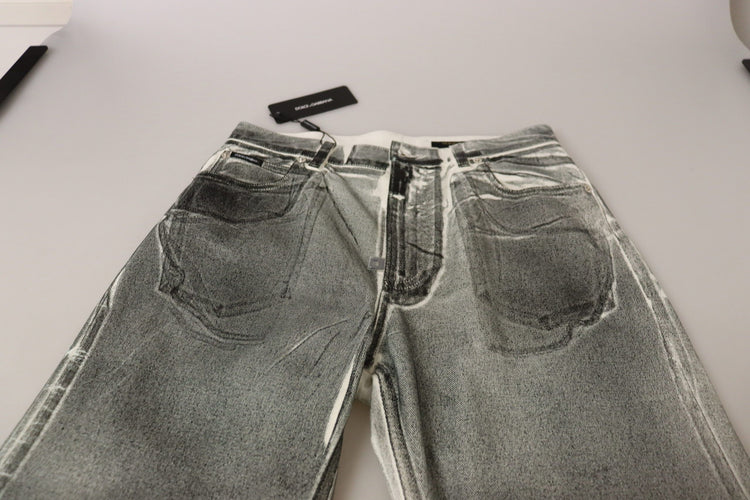 Grey Washed High Waist Denim Pants Cotton Jeans