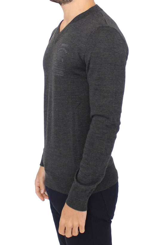 Gray Wool Blend V-neck Pullover Sweater