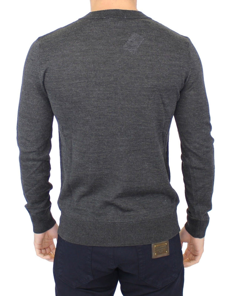 Gray Wool Blend V-neck Pullover Sweater