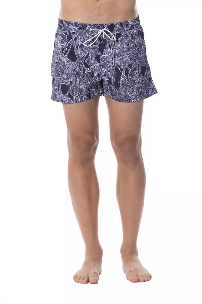 Blue Polyester Men's Swimwear