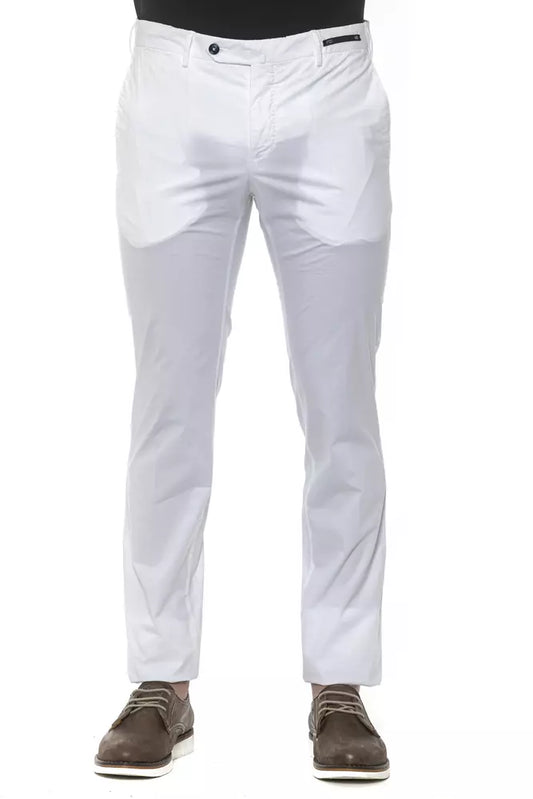 White Cotton Men Slim Trouser