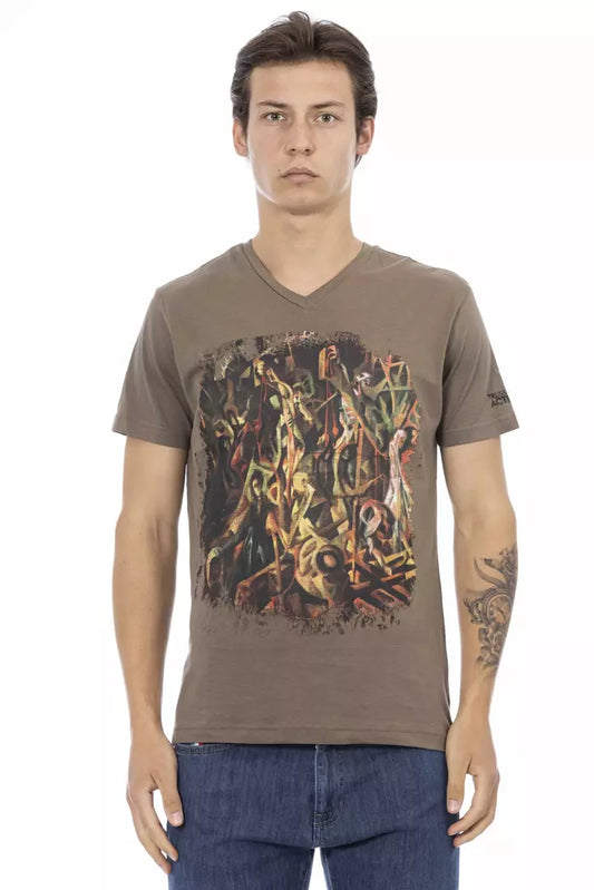 Brown Cotton Men's V-Neck T-Shirt