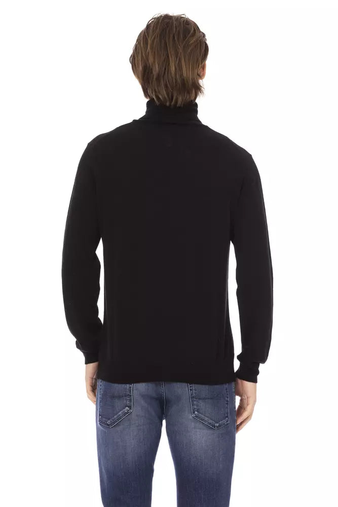 Black Fabric Men Sweater Turtleneck