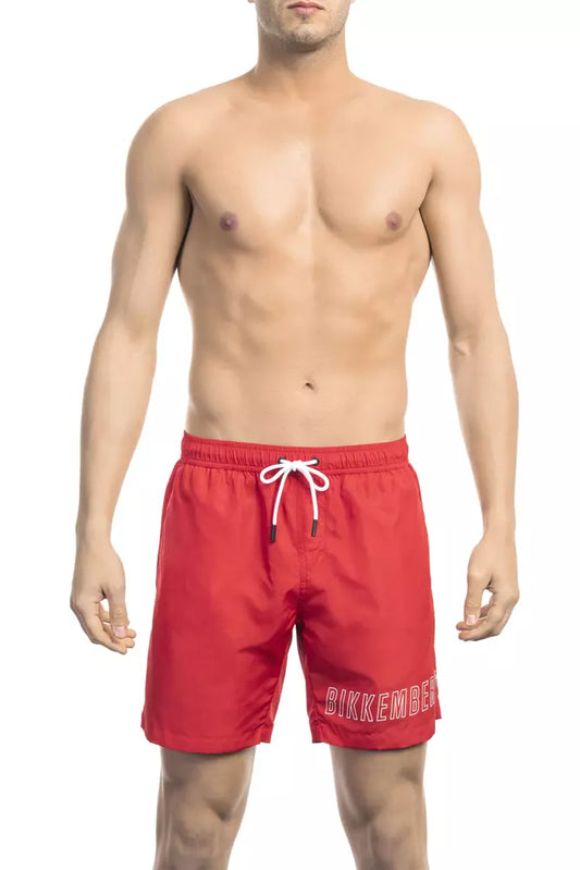 Red Polyester Men's Swim Short