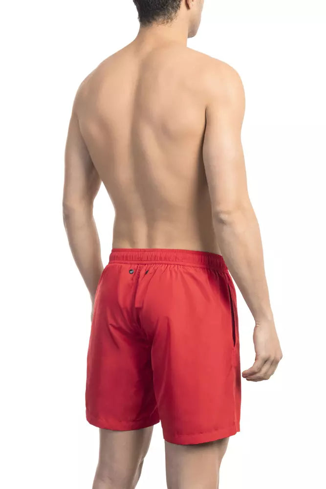 Red Polyester Men's Swim Short