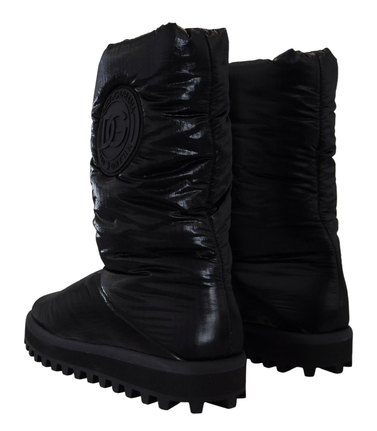 Black Boots Padded Mid Calf Winter Shoes