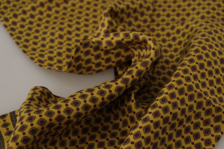 Yellow Patterned Silk Neck Wrap Fringe Scarf