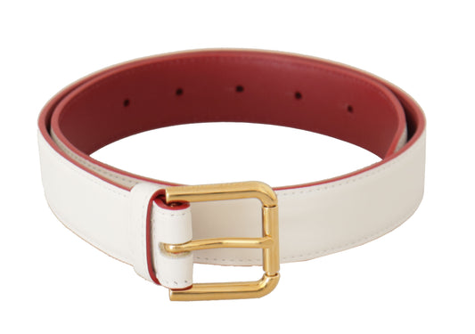 White Calf Leather Two-Toned Gold Metal Buckle Belt