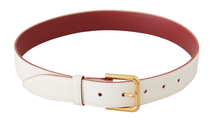 White Calf Leather Two-Toned Gold Metal Buckle Belt