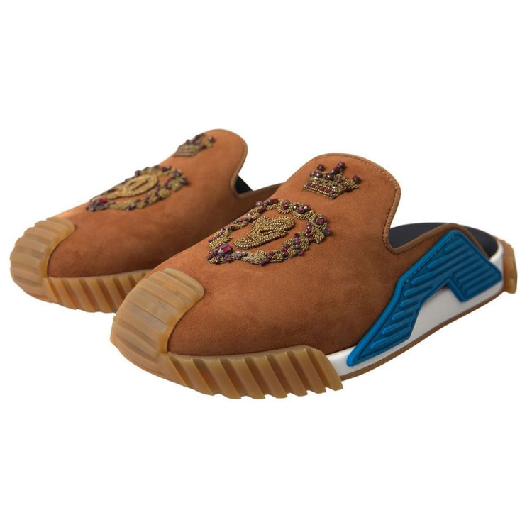 Brown Suede Crown Logo NS1 Slides Sandals
