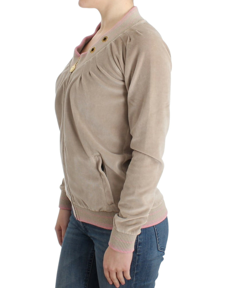 Beige velvet zipup sweater