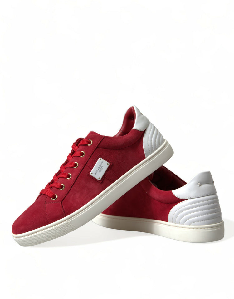 Red Suede Leather Men Low Top Sneakers Shoes