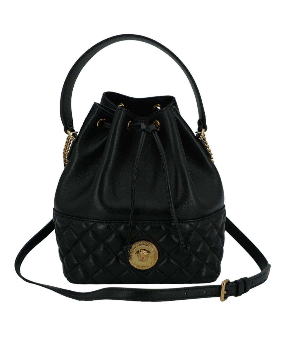 Black Lamb Leather Bucket Shoulder Bag