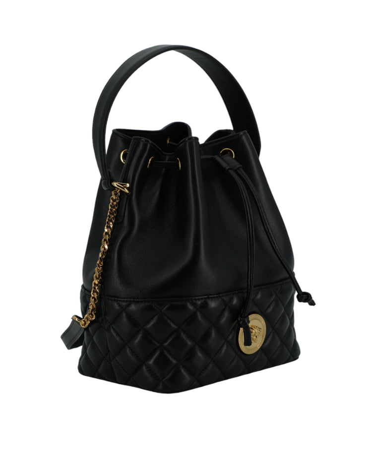 Black Lamb Leather Bucket Shoulder Bag