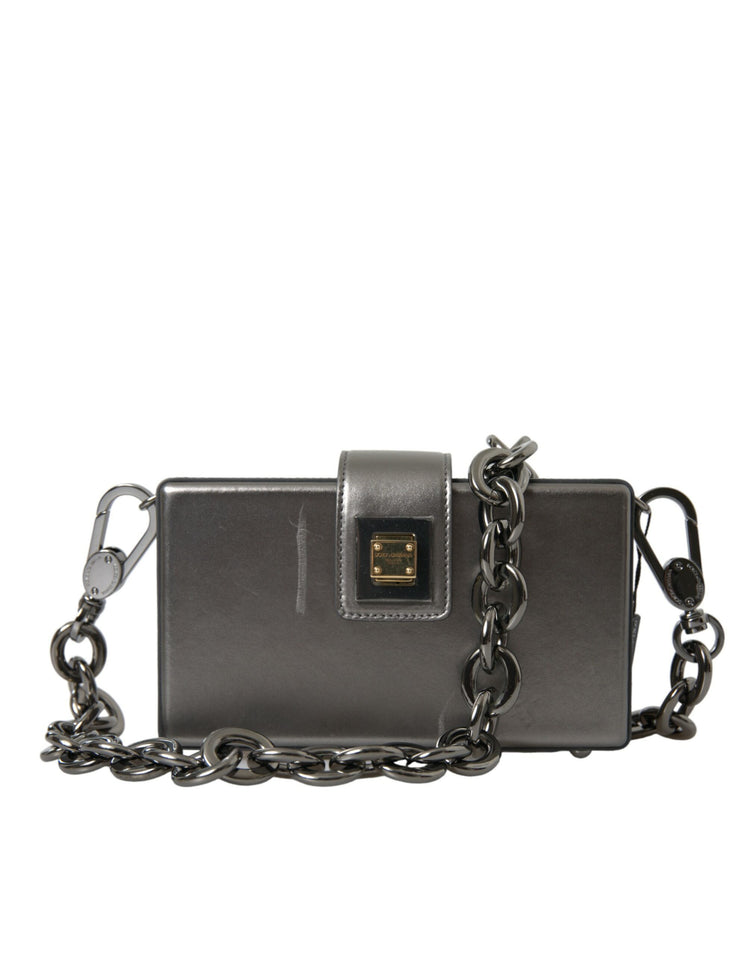 Metallic Gray Calfskin Leather DG BOX Shoulder Bag