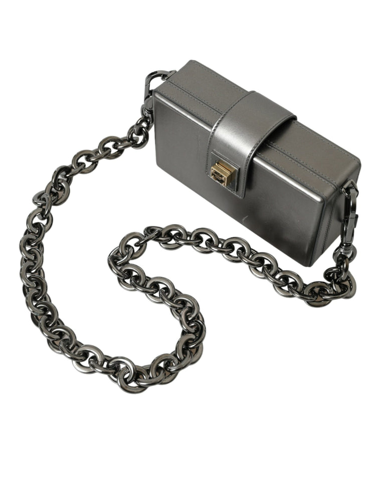 Metallic Gray Calfskin Leather DG BOX Shoulder Bag