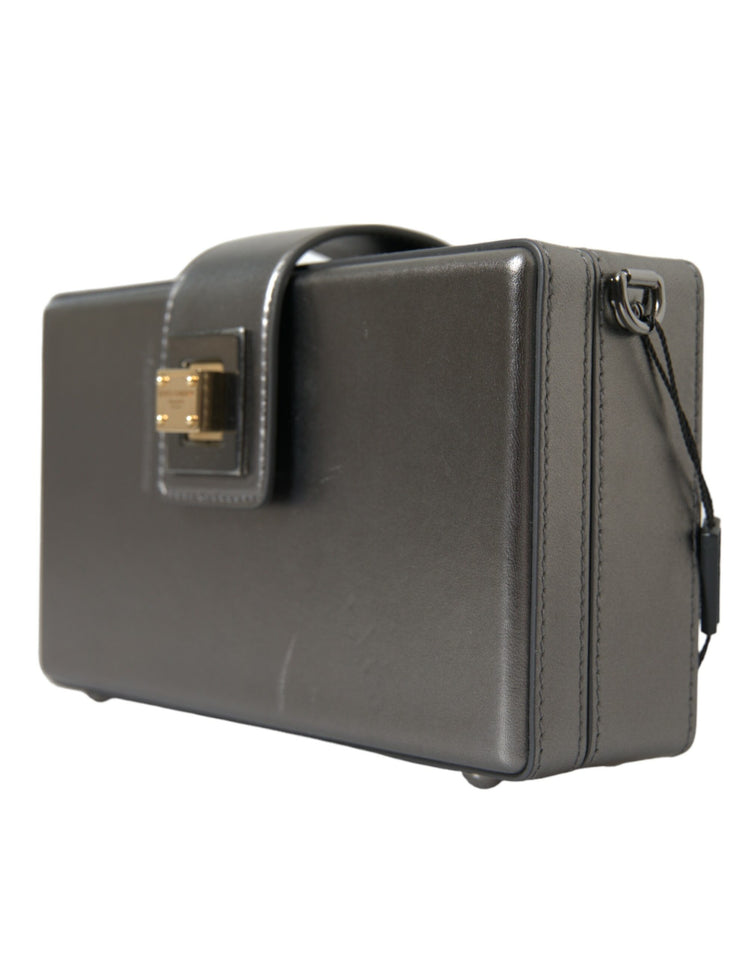 Metallic Gray Calfskin Leather DG BOX Shoulder Bag