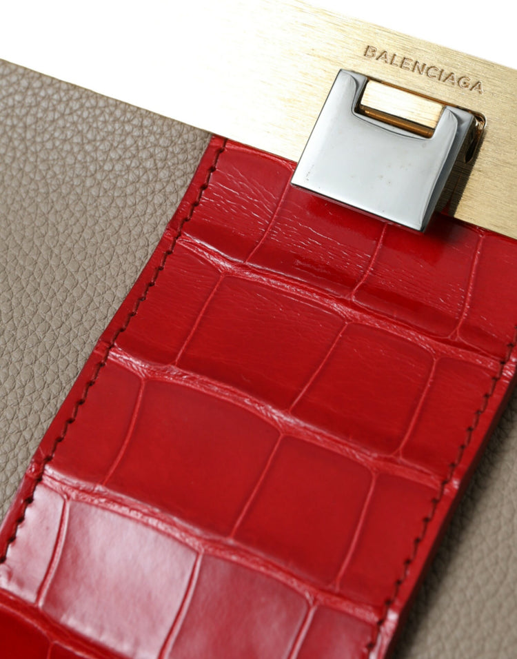 Beige Red Two Tone Exotic Leather Pouch Bag