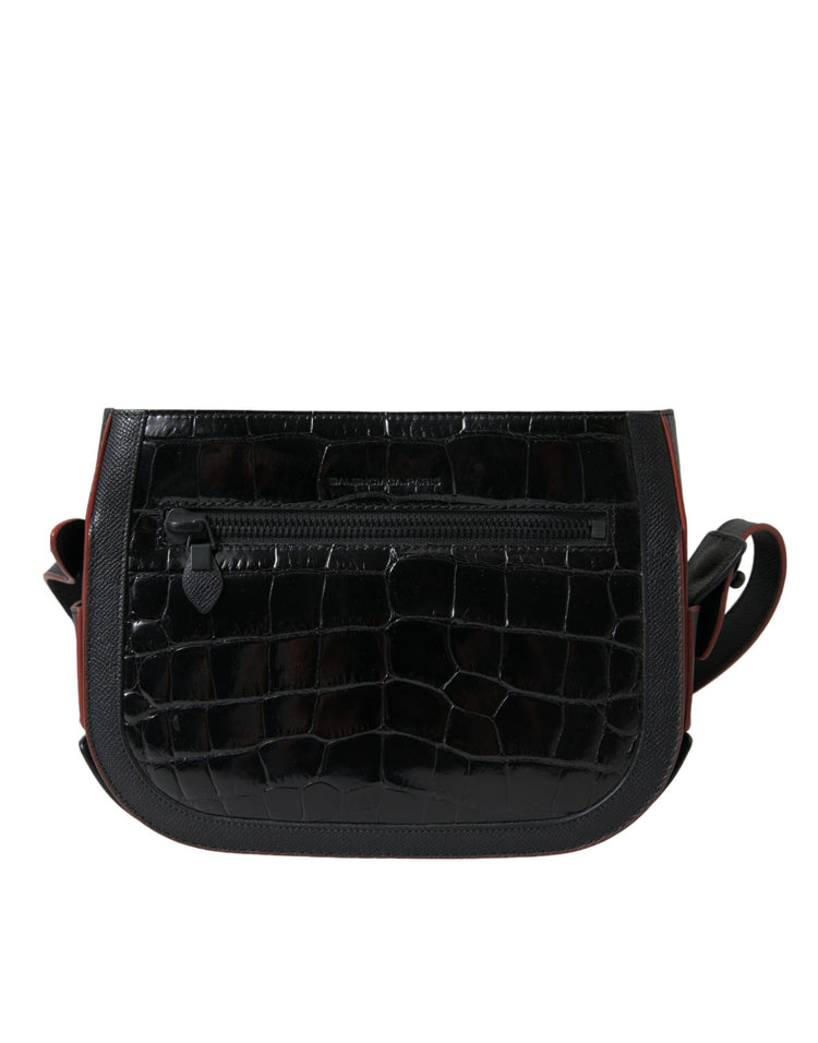 Black Exotic Leather Shoulder Crossbody Camera Bag